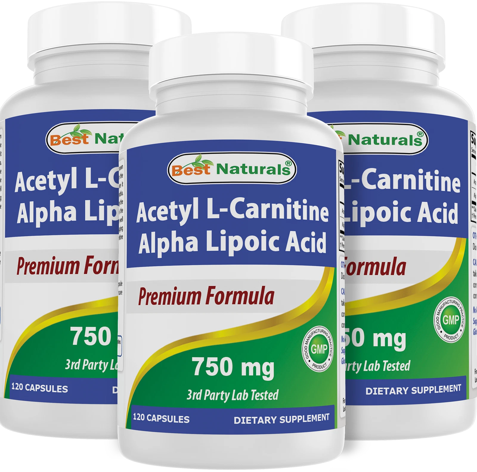 3 Pack Best Naturals Acetyl L-Carnitine and Alpha Lipoic Acid 750 mg 120 Caps