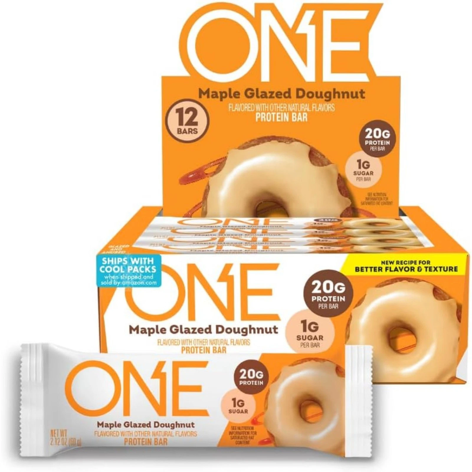 One BRAND Protein Bars Maple Glazed Doughnut Flavor 20g - 12 Count