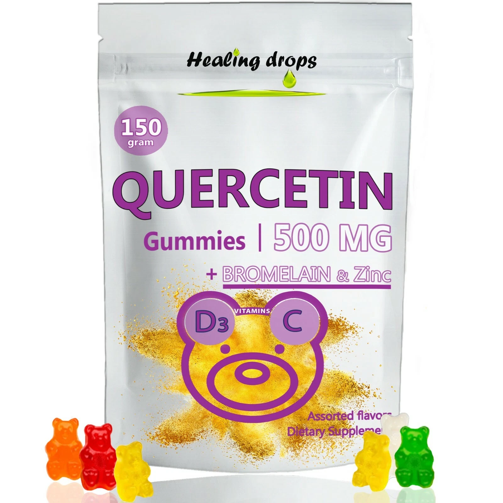 Quercetin with Bromelain Gummies - Vitamin C + Zinc + Vitamin D3 - Healing Drops
