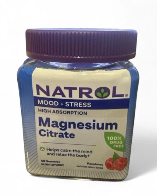 NATROL Magnesium Citrate Mood Stress High Absorption 60 Gummies Raspberry 6/26