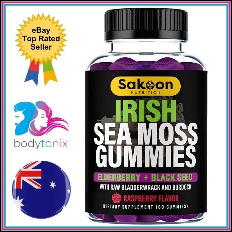 IRISH SEA MOSS GUMMIES + Elderberry Black Seed Immune Joint Hair Skin Nails 60C