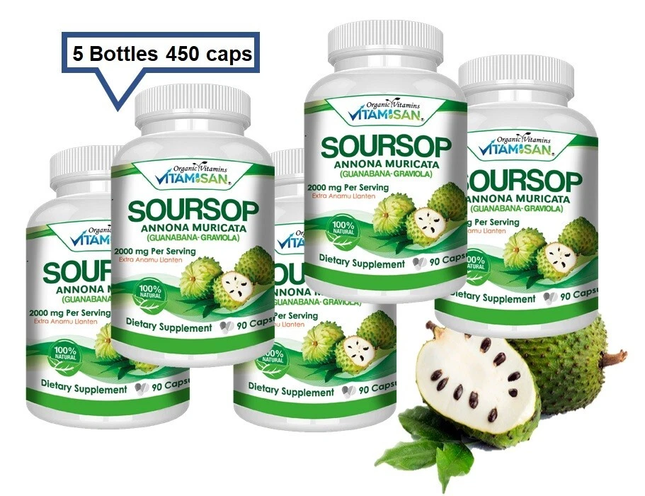 5 Soursop GRAVIOLA 450 capsules pure 2000 mg othername Guanabana graviola Annona