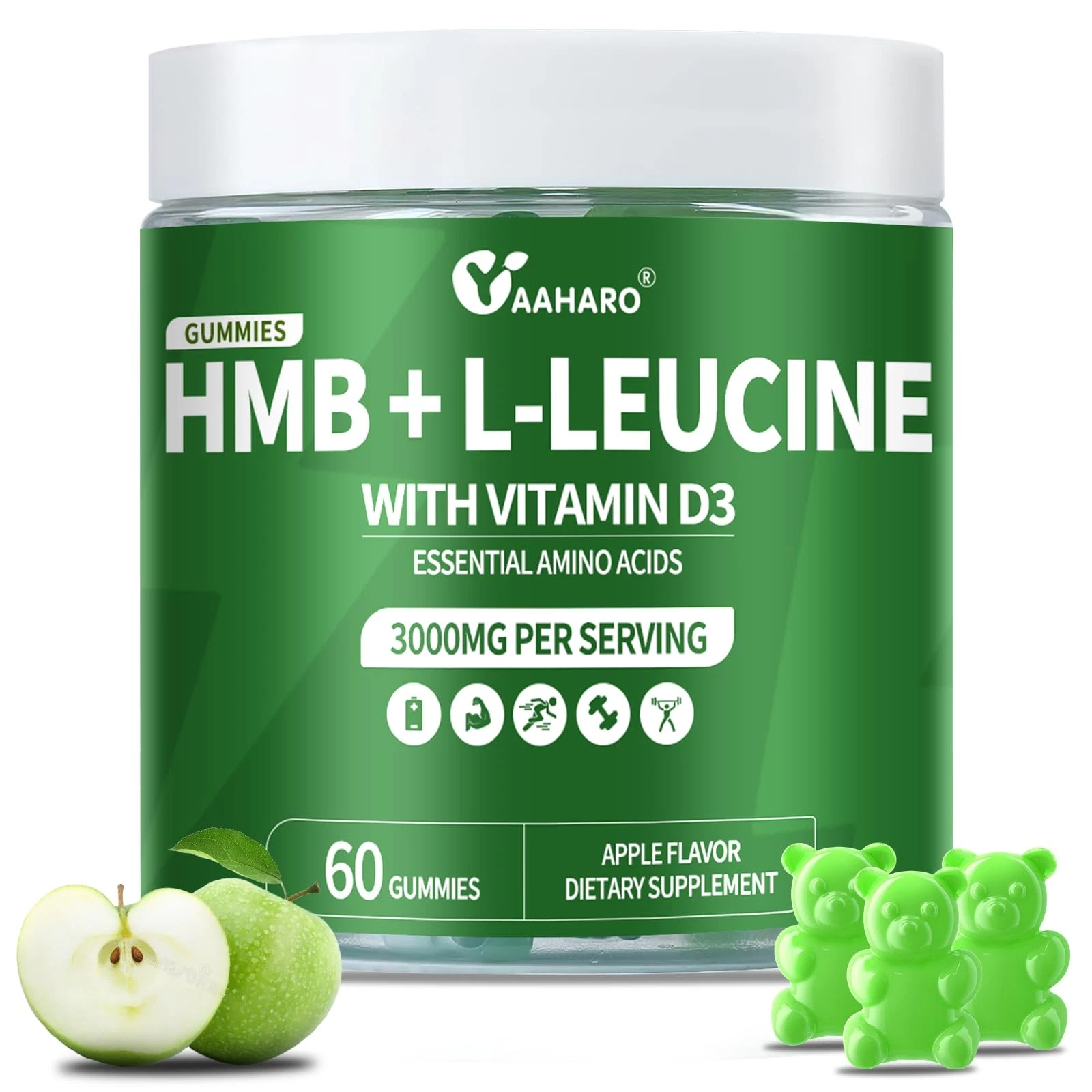 (2 Pack) HMB & L-Leucine Gummies 3000mg - with Vitamin D3 for Muscle Recovery...