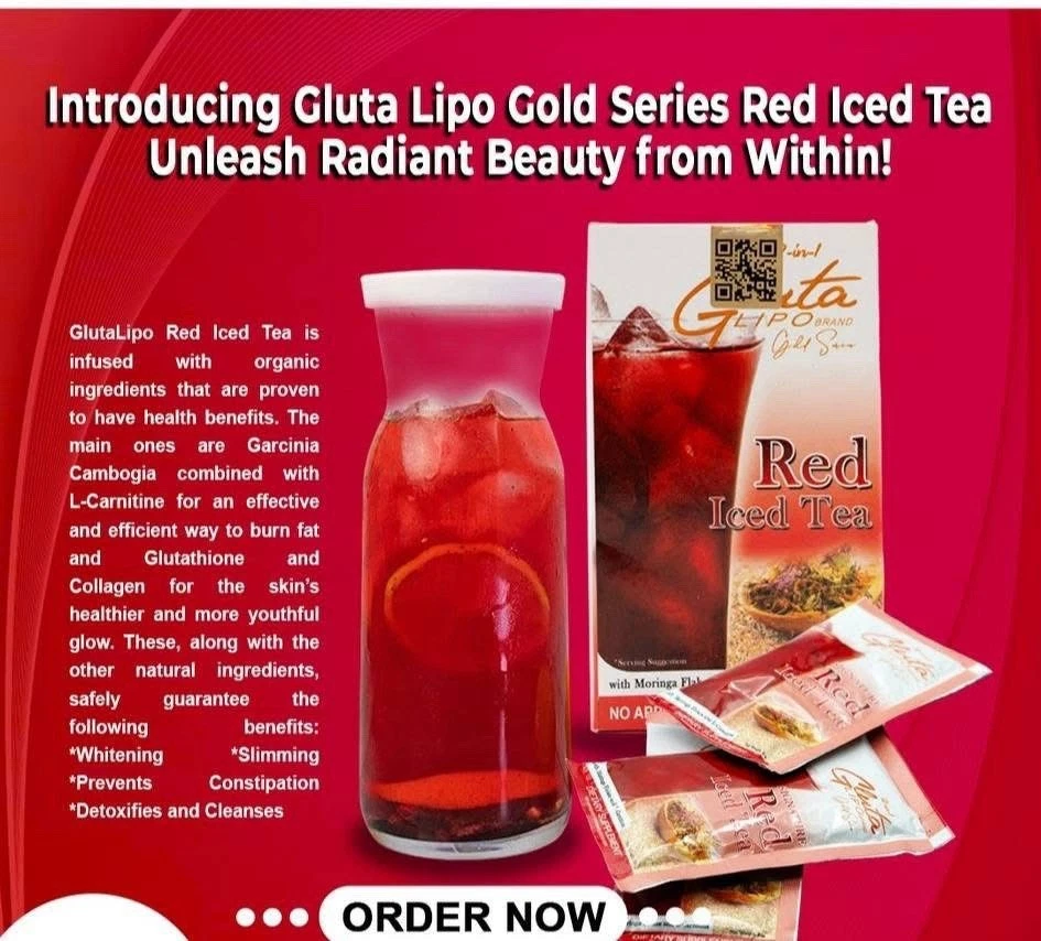 Gluta Lipo Red Iced Tea 12-in-1 Detox Slimming Whitening Anti-Aging 10 Sachets