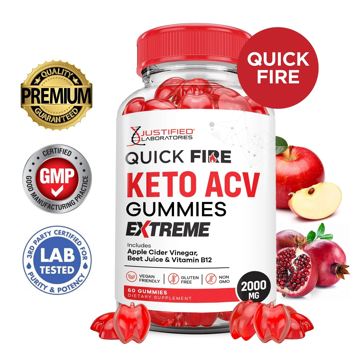 Quick Fire Keto Extreme ACV Gummies 2000MG Apple Cider Vinegar 60 Gummys