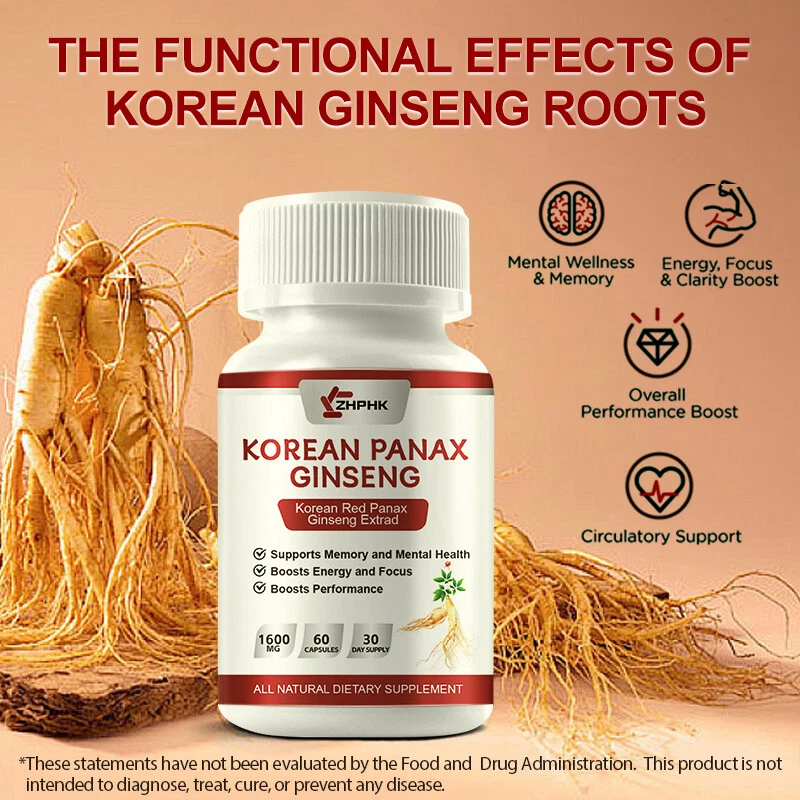 Korean Red Panax Ginseng extrad 1600mg 60 Caps - High Strength Ginsenoside