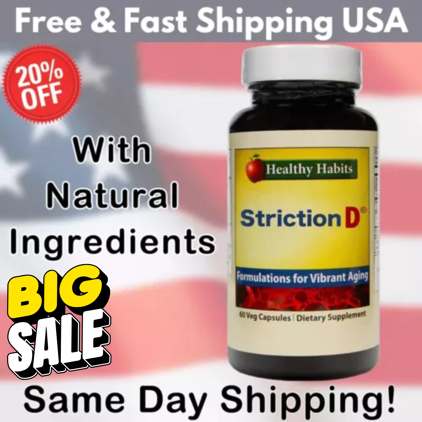 Striction D Premium Blood Sugar Support 60 Capsules Healthy Habits FREE Ship US.