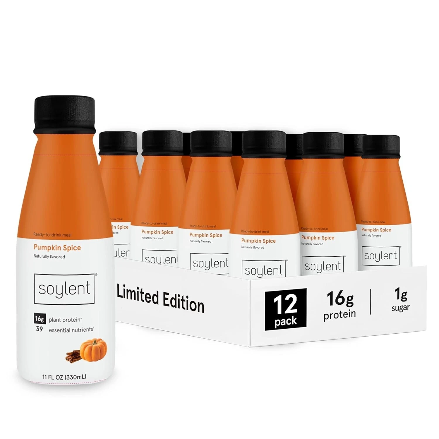 Soylent Complete Meal Replacement Shake, PumpkinSpice, 1g sugar, 11oz (12 pack)