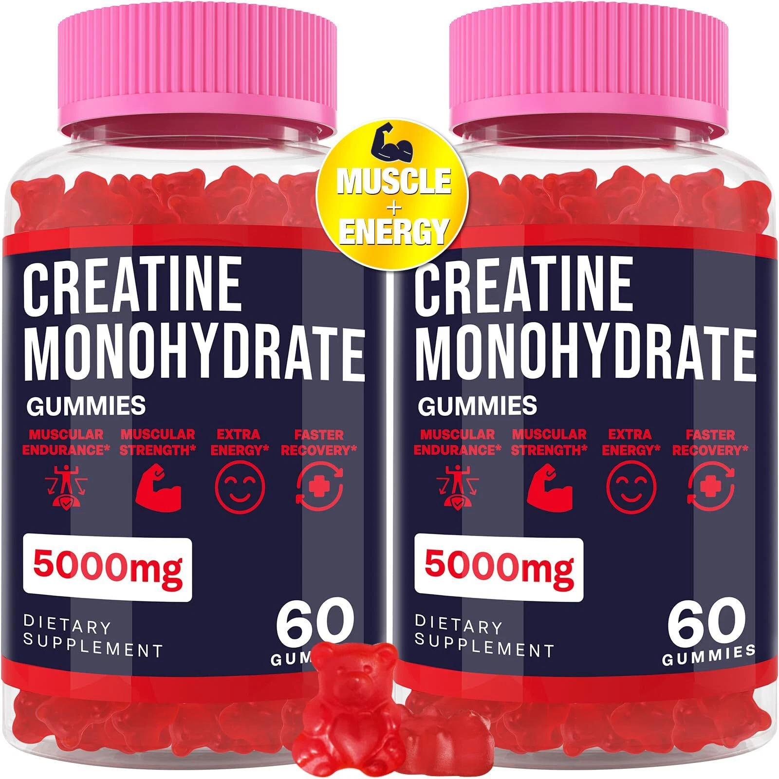 Organic Vegan Creatine Monohydrate Gummies Pack of 2 60 Count High Potency