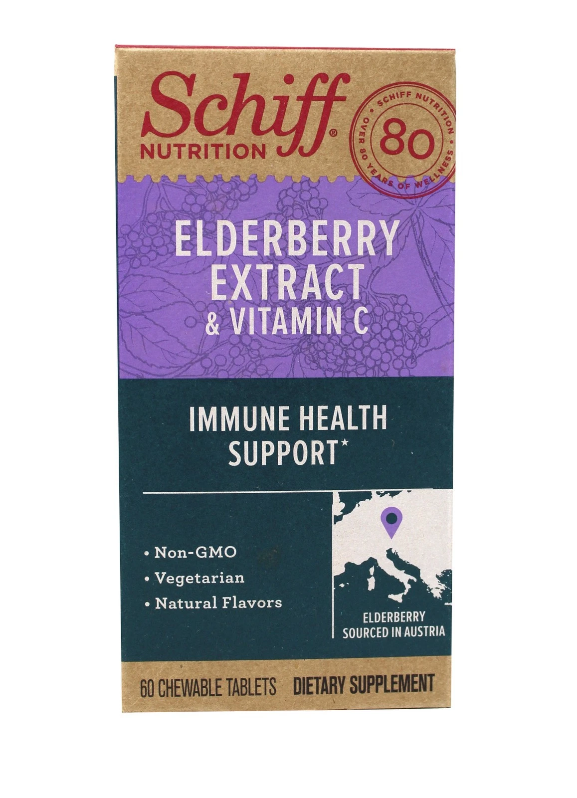 Schiff Nutrition Elderberry Extract & Vitamin C Tablets 60Ct (Pack of 2)