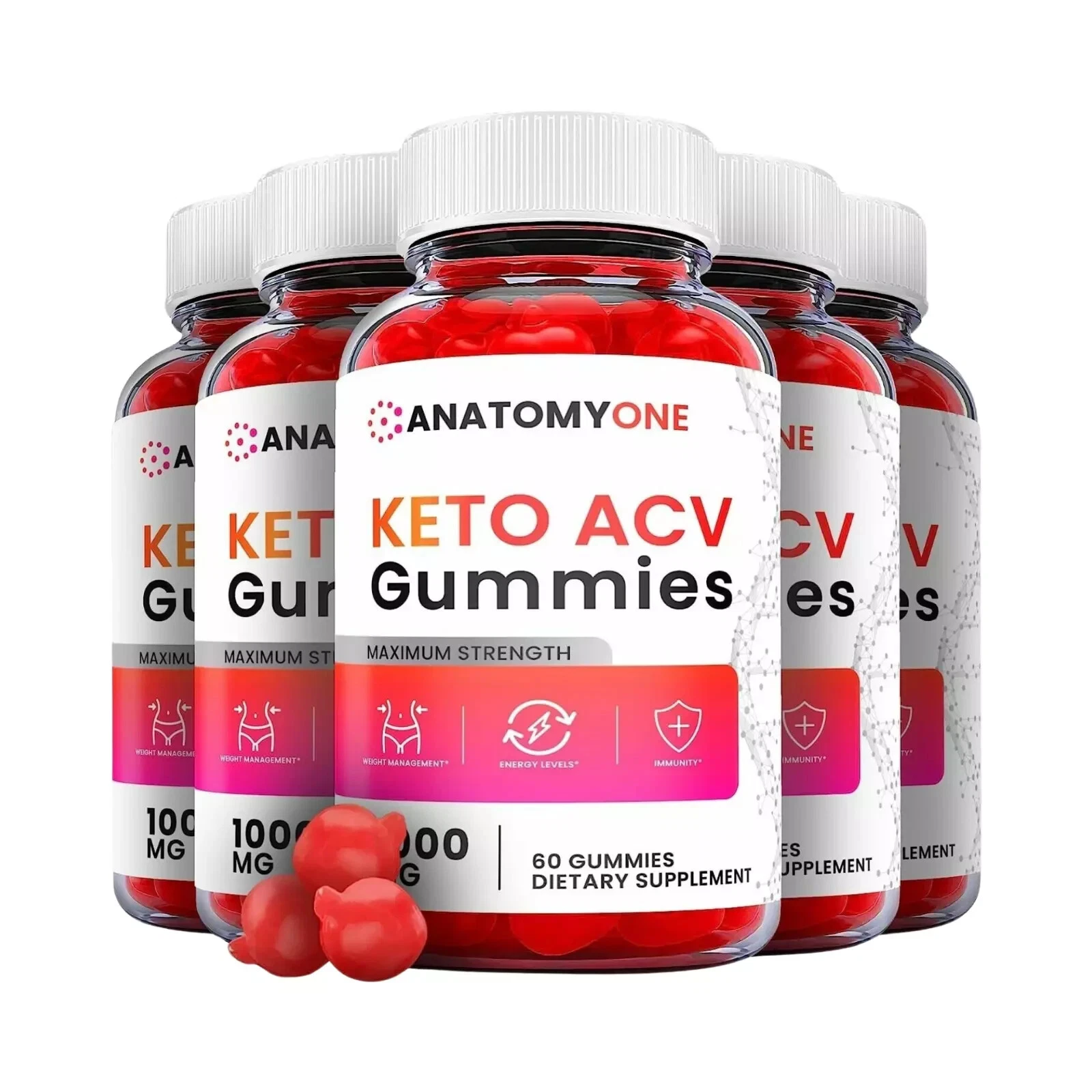 5-Pack Anatomy One Keto ACV Gummies, Anatomy One Gummies - 300 Gummies