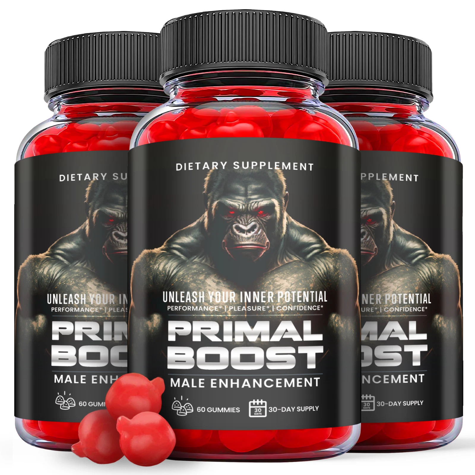 3 Pack - Primal Boost Gummies - Vegan, Support Male Enhancement - 180 Gummies