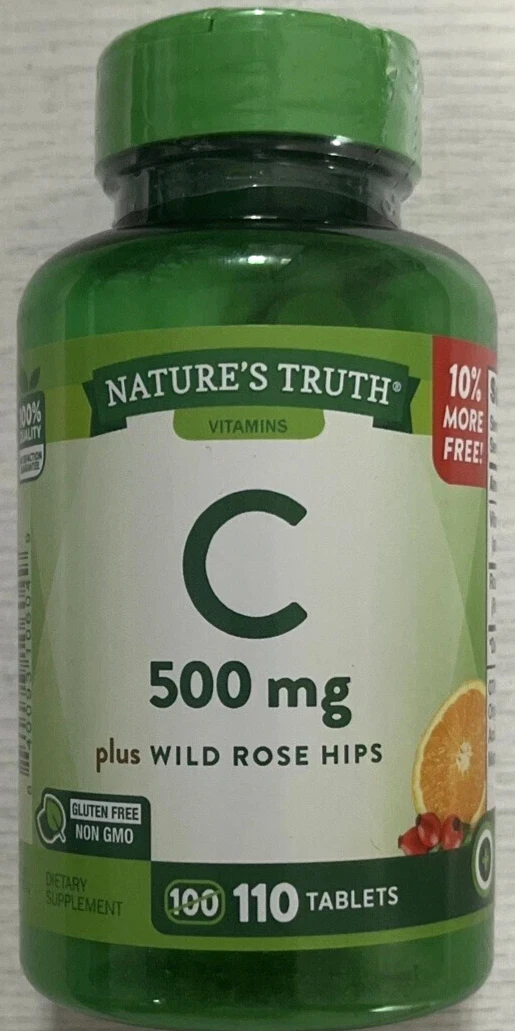 Natures Truth Vitamin C Supplement + wild rose hips 110 Tablets 500mg EXP 8/26