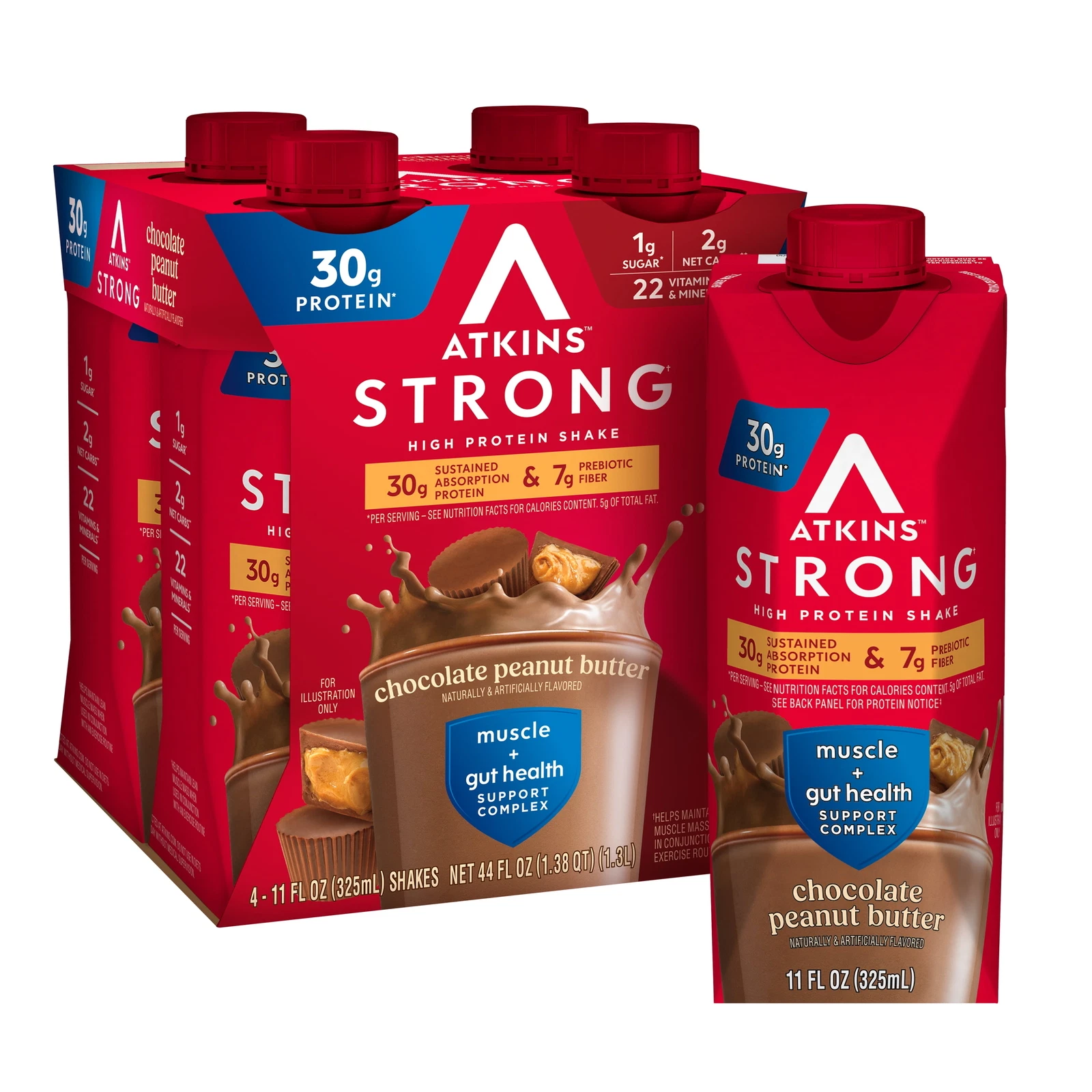 Strong High Protein Shake, Chocolate Peanut Butter, High Fiber, 30g of Protein