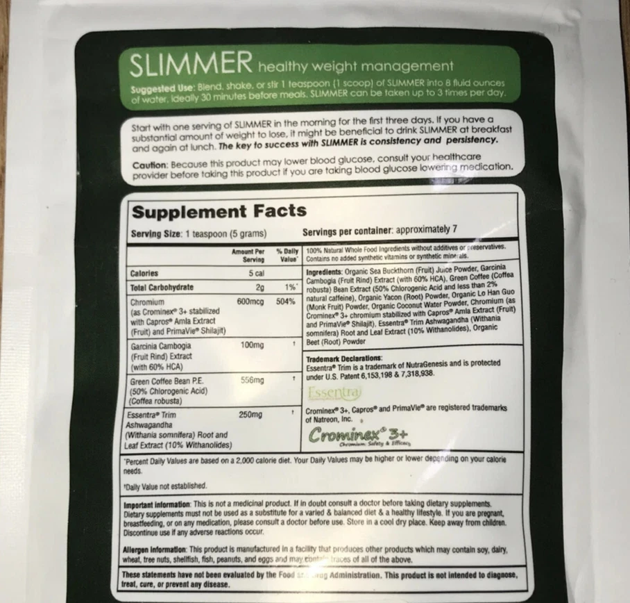 Slimmer Max Powdered Supplement Flatten Belly, Speed Up Metabolism, 7 Servings