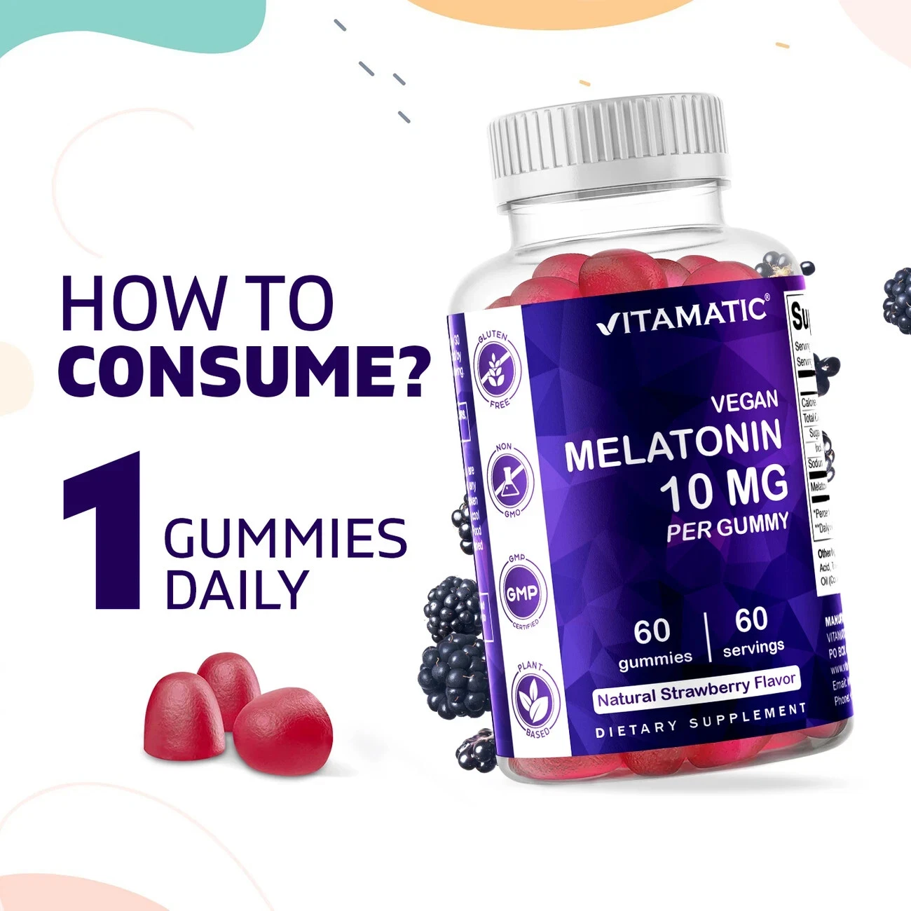 Vitamatic Melatonin 10mg per gummy Vegetarian Gummies