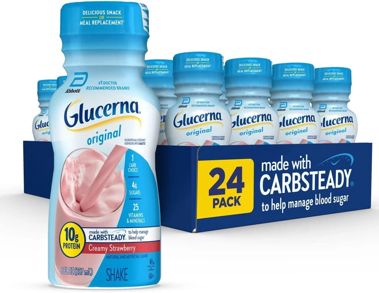 (24 Pack) Glucerna Original Diabetic Nutrition Shake, Creamy Strawberry, 8 Fl Oz
