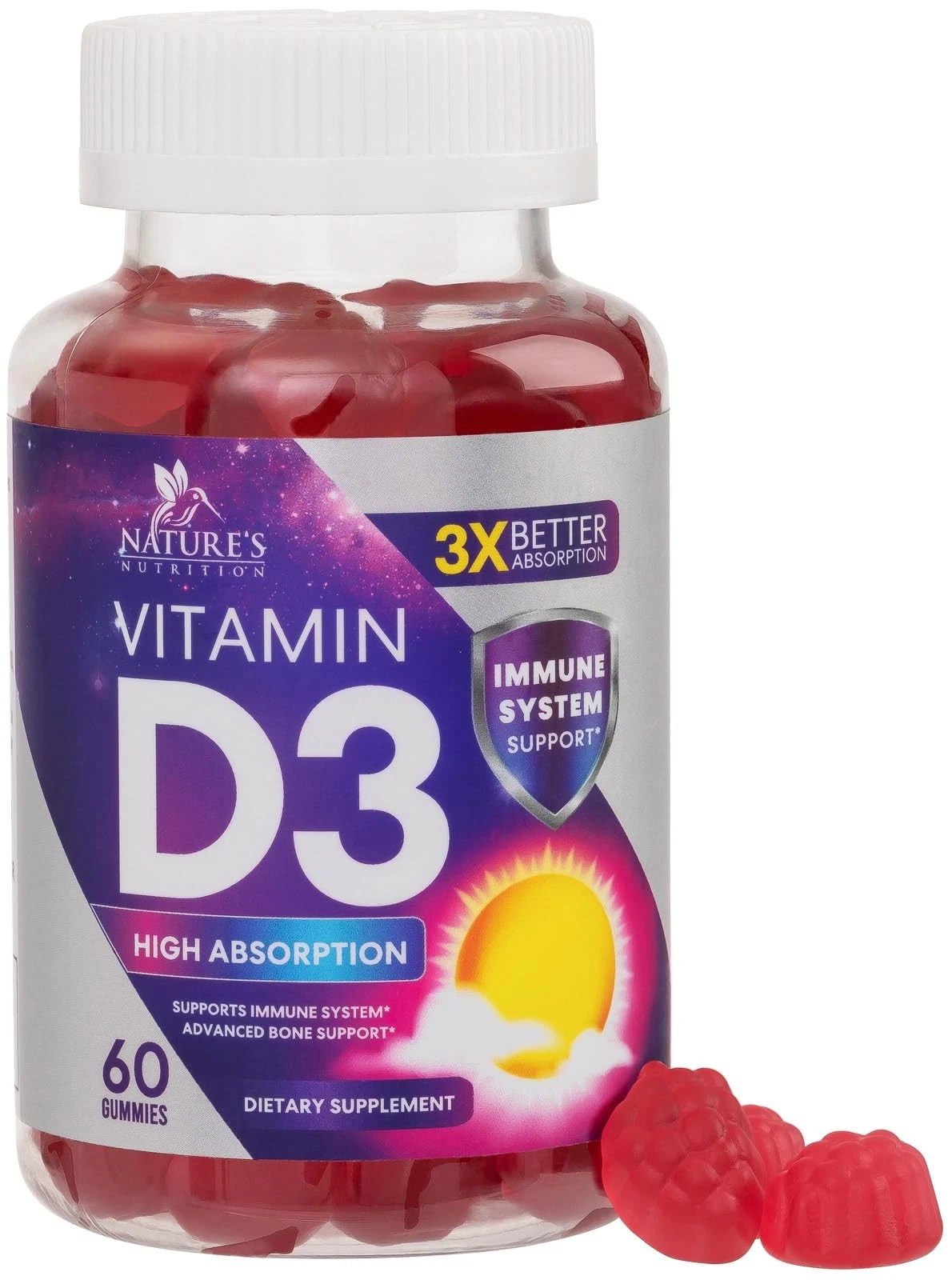 Vitamin D3 Supplement Gummy 5000 IU (125 mcg) Dietary Vitamins D for Men & Women