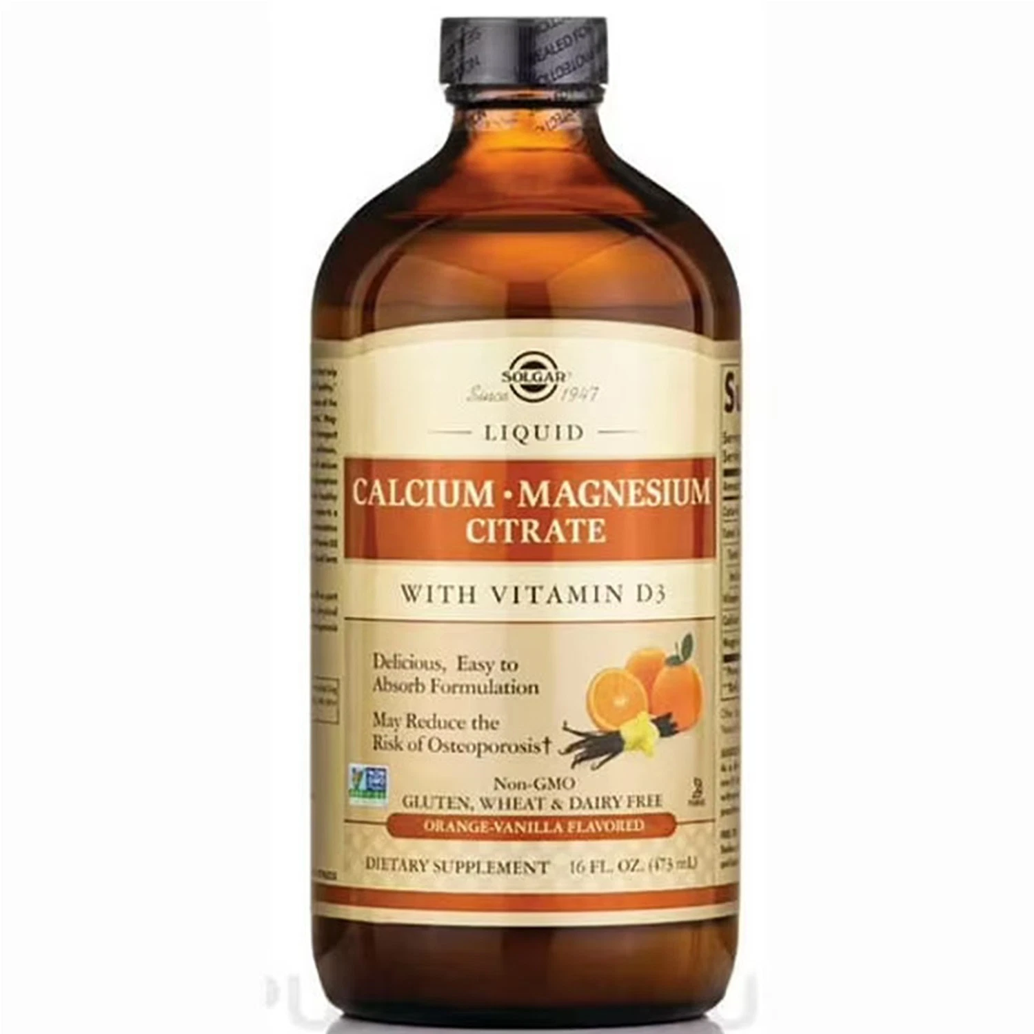 Solgar Calcium Magnesium Citrate Liquid w/Vitamin D3,Orange Vanilla,16flOz