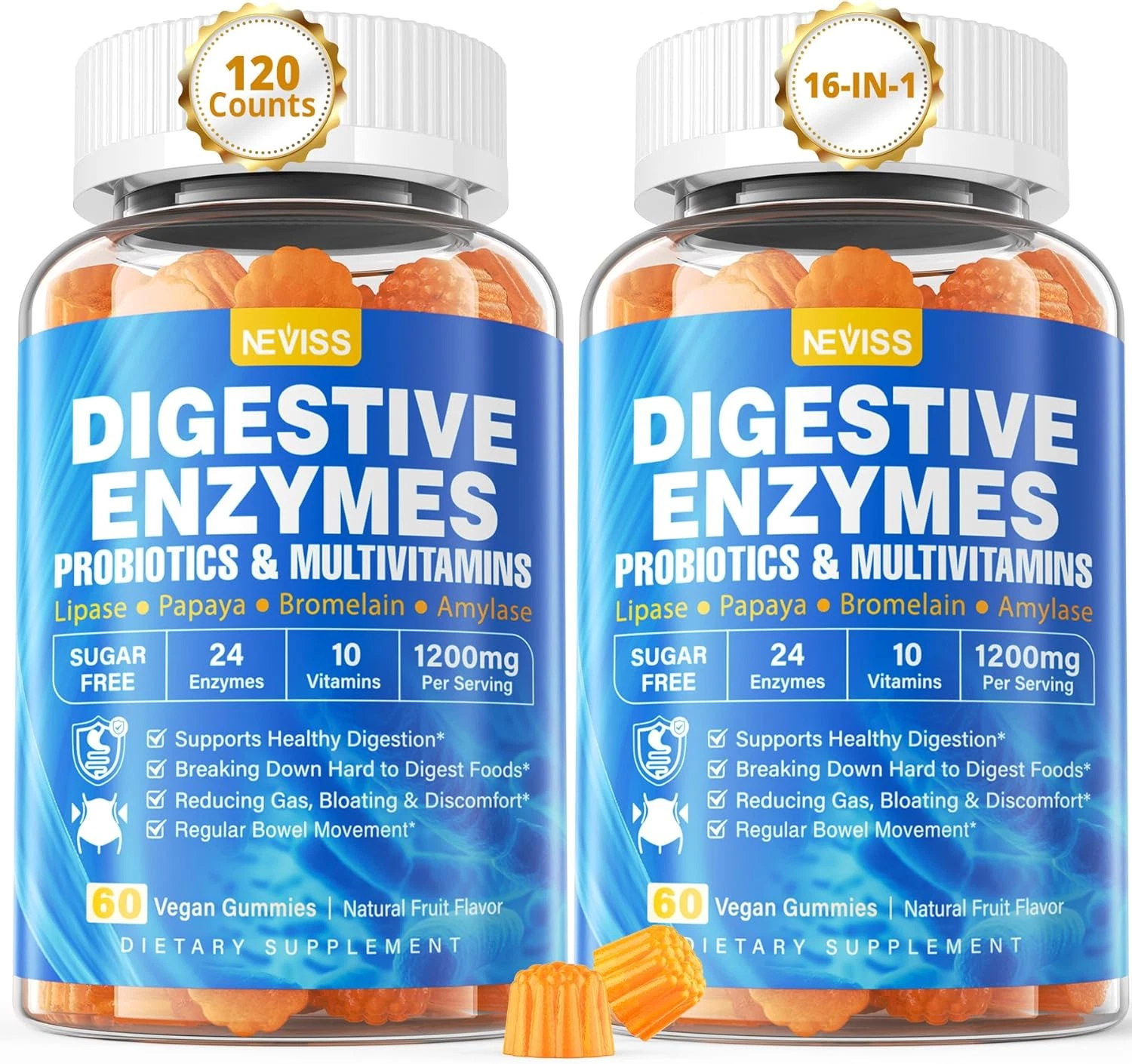 Digestive Enzymes with Probiotic Gummies, Multivitamins, Calcium, Magnesium -...
