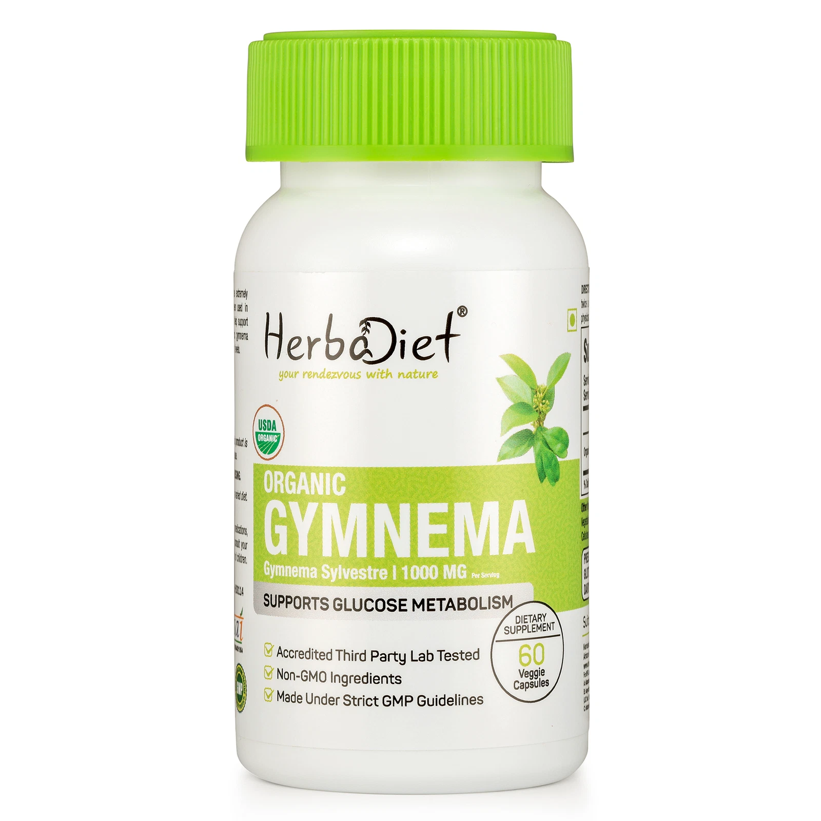 Organic Gymnema Sylvestre Capsules 1000mg Blood Sugar Control Weight Loss Herbal
