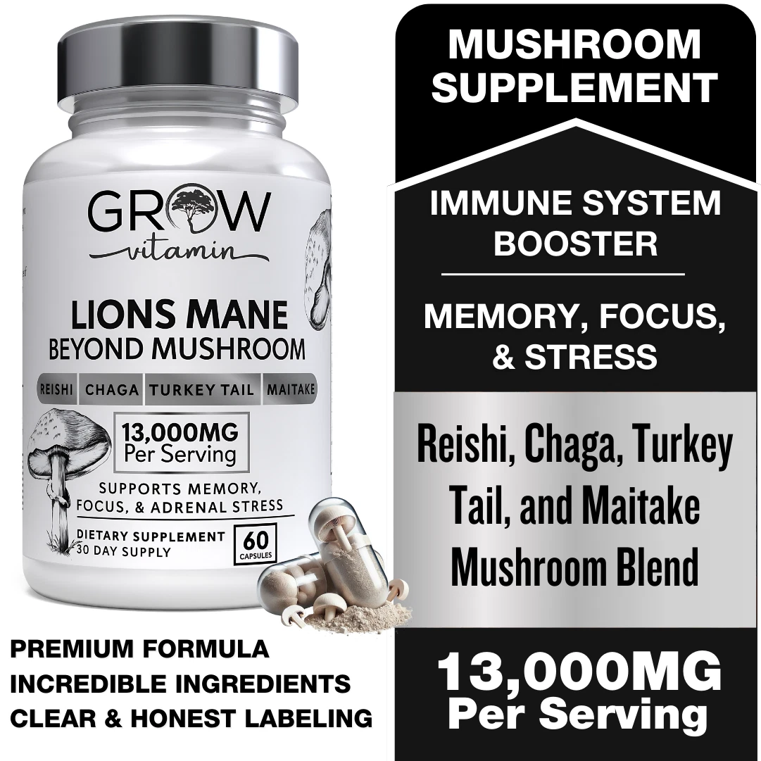 13,000mg Organic Lions Mane Mushroom Nootropic Brain Memory Focus Immune Support