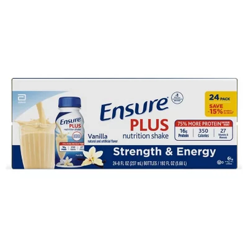 Ensure plus Nutrition Shake, Small Meal Replacement Shake, Vanilla 8 Fl. Oz., 24