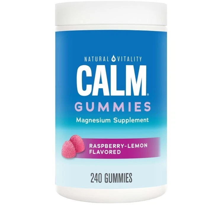 Natural Vitality, CALM Gummies Magnesium Supplement Raspberry-Lemon 240 Gummies