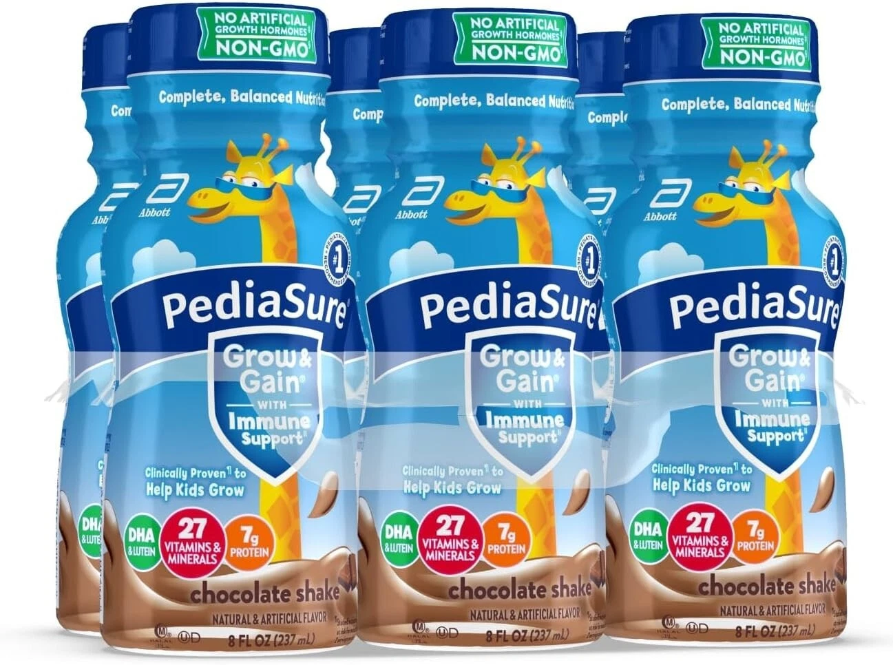PediaSure Grow & Gain With Immune Support, Chocolate, 8-fl-oz Bottle, 6 Shakes