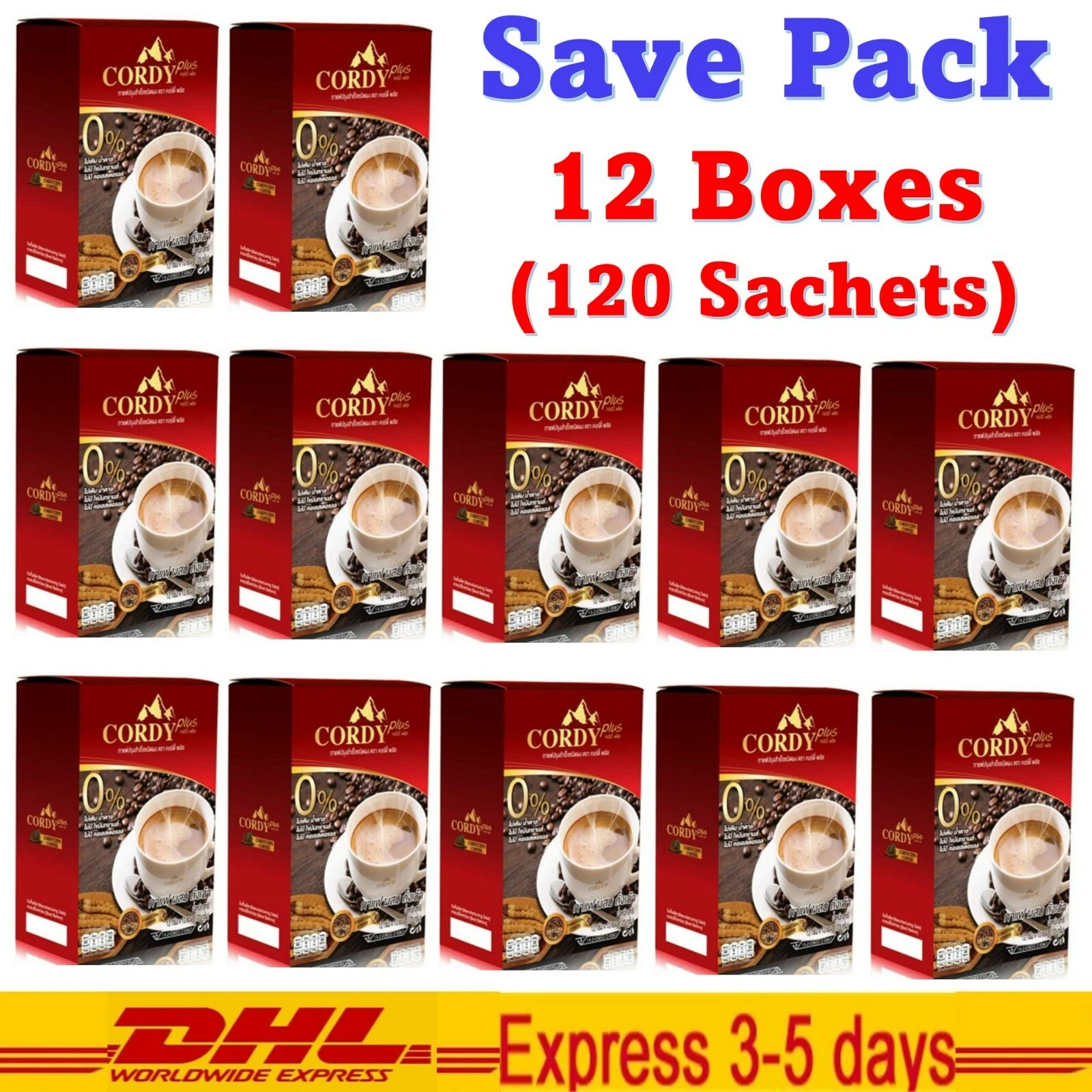 12x CordyPlus Coffee Cordyceps Ganoderma Herbs Ginseng No Cholesterol Healthy