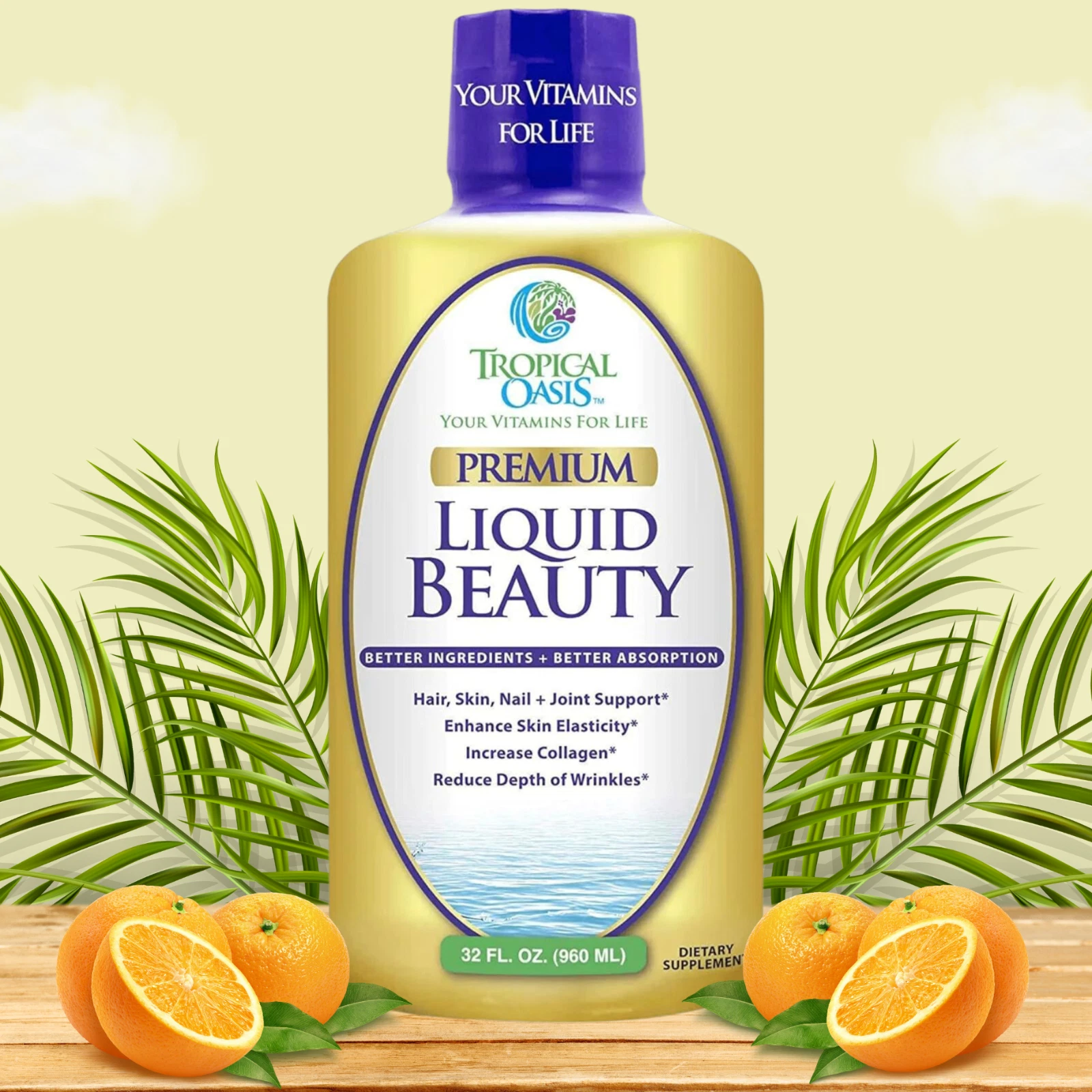 Tropical Oasis Liquid Beauty Supplement for Hair, Skin, & Nail Growth, 32 Serv.