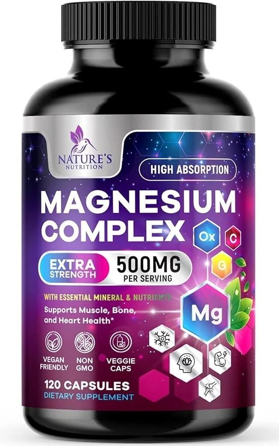 Magnesium Complex Supplement 500 mg - 5 in 1 High Absorption Chelated Magnesium