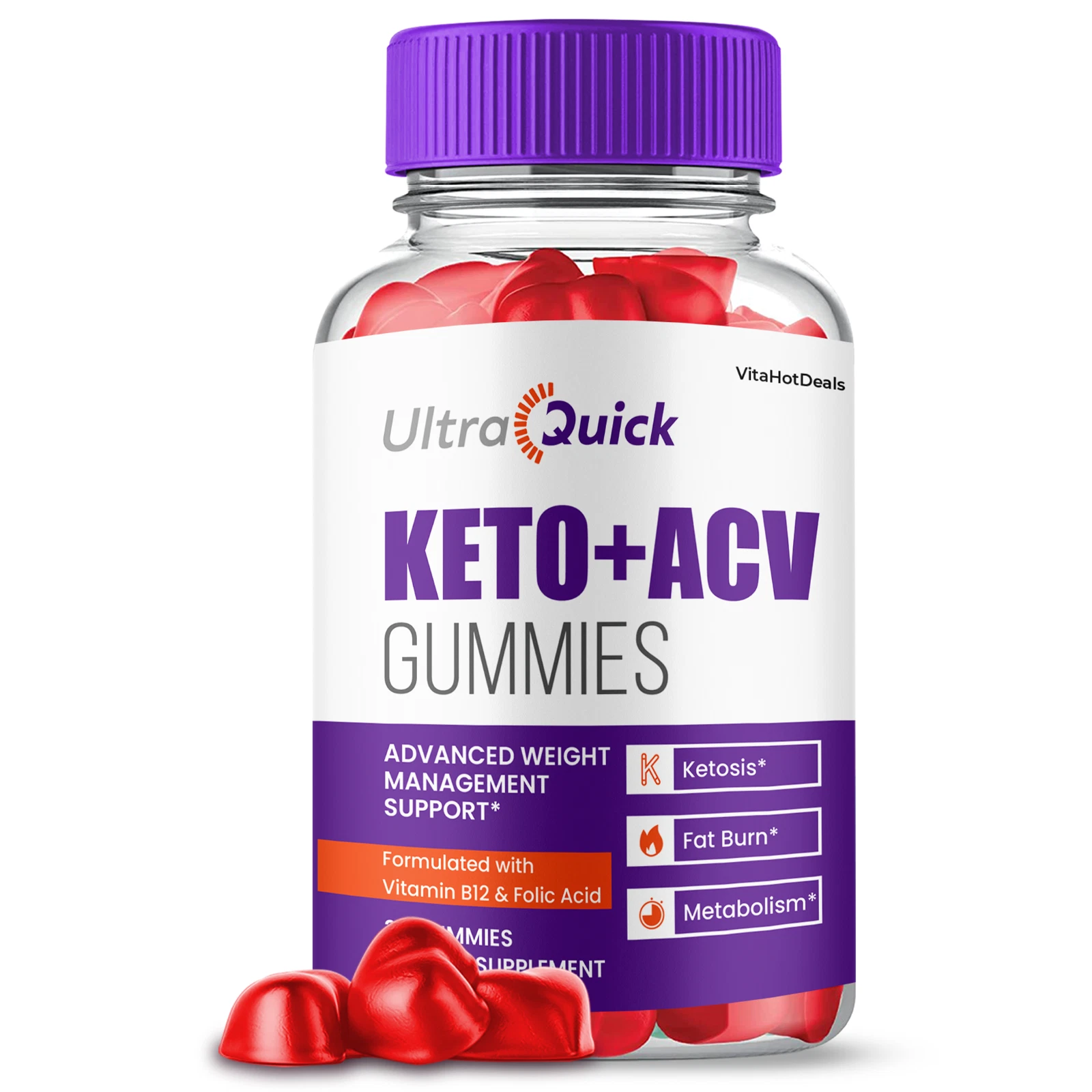 UltraQuick Keto ACV Gummies, Max Strength Official, Dietary Supplement (1 Pack)