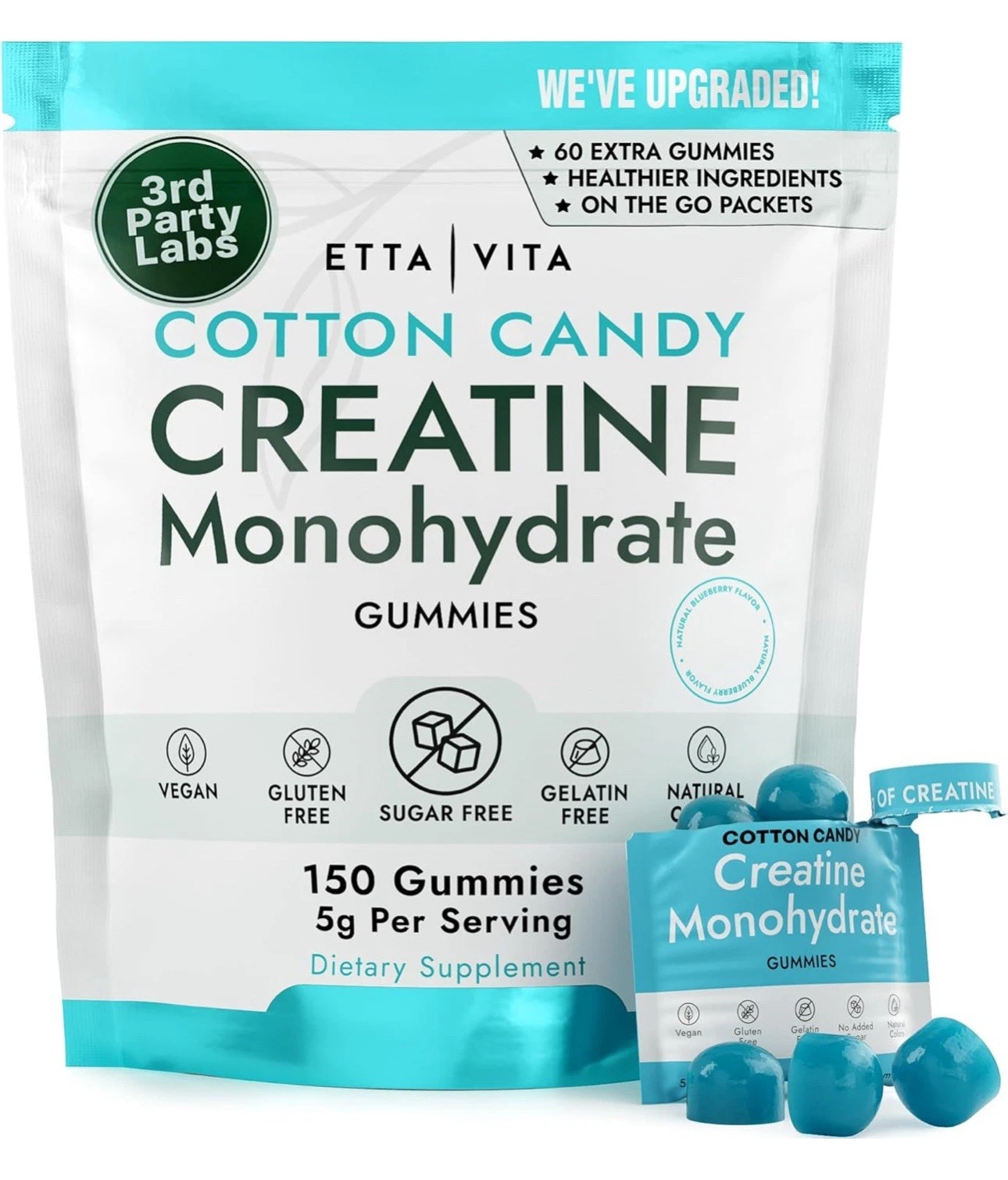 Etta Vita Sugar Free Creatine Monohydrate Supplement 150 Gummies Lemon 02/2027