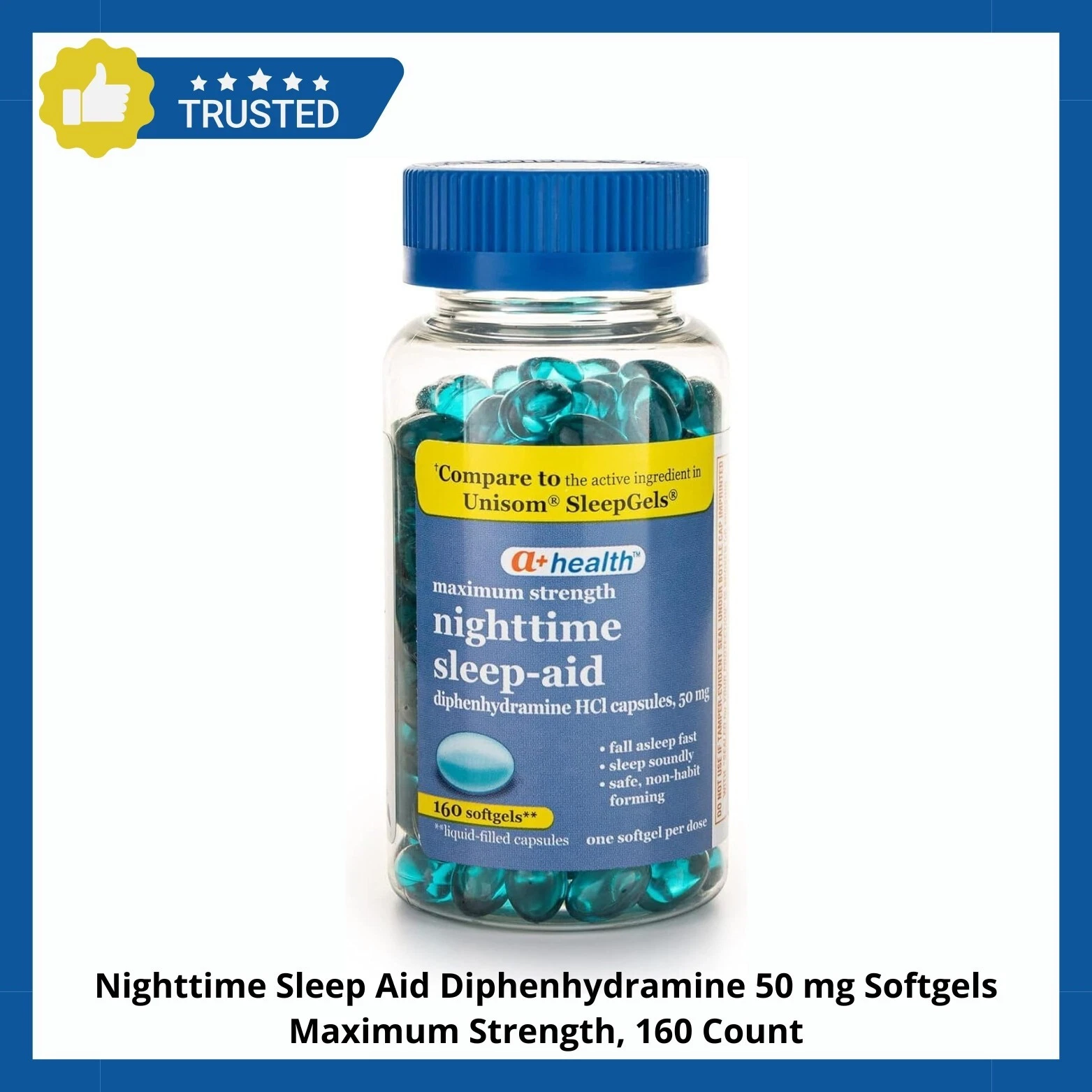 Nighttime Sleep Aid Diphenhydramine 50mg Softgels 160 Ct Max Strength