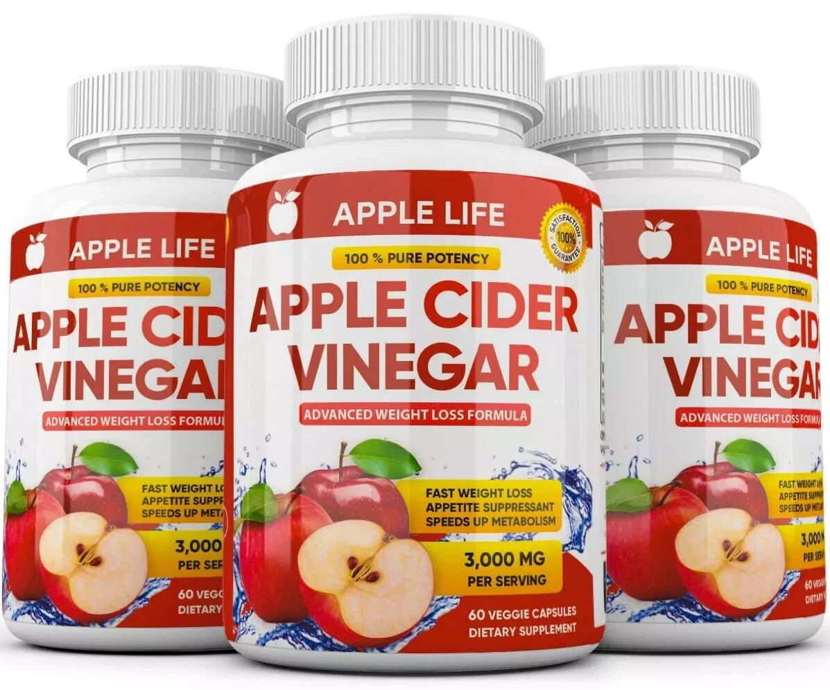 3PK Apple Cider Vinegar Capsules | 3000mg ACV | Supports Balanced Diet ✨ Organic