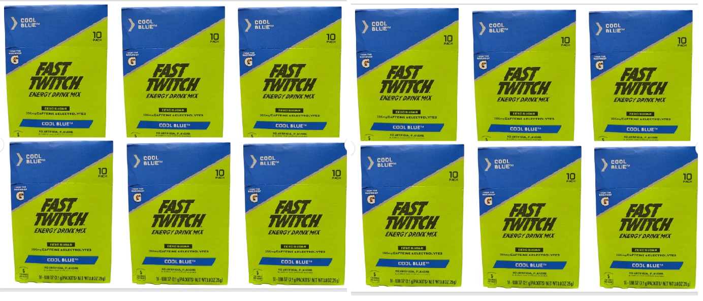 LOT OF 12 Gatorade Fast Twitch COOL BLUE Energy Drink Powder Mix 10ct bx 7/19/25