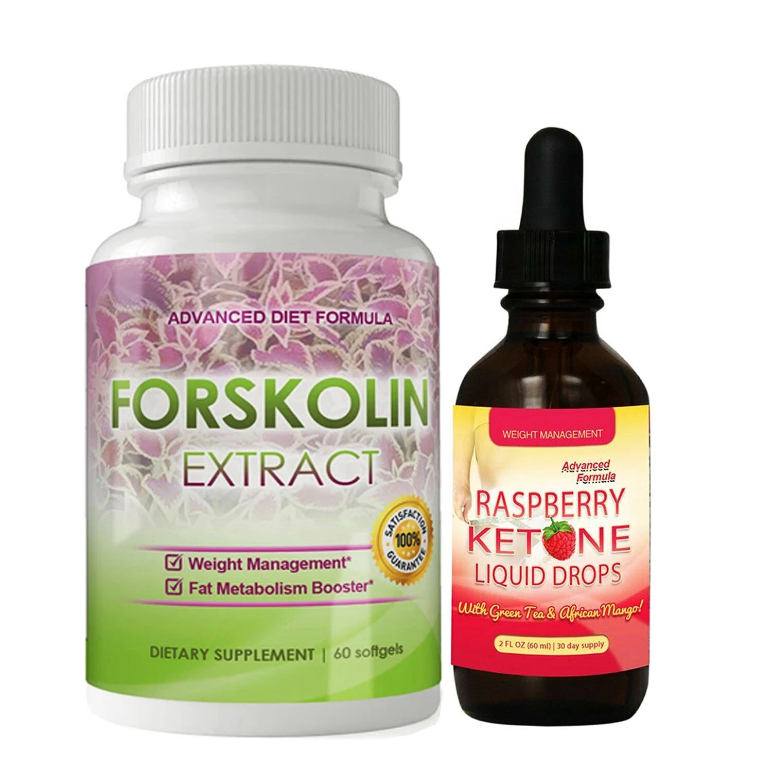 Forskolin Extract Weight Loss Capsules & Raspberry Ketone Fat Burn Drops Combo