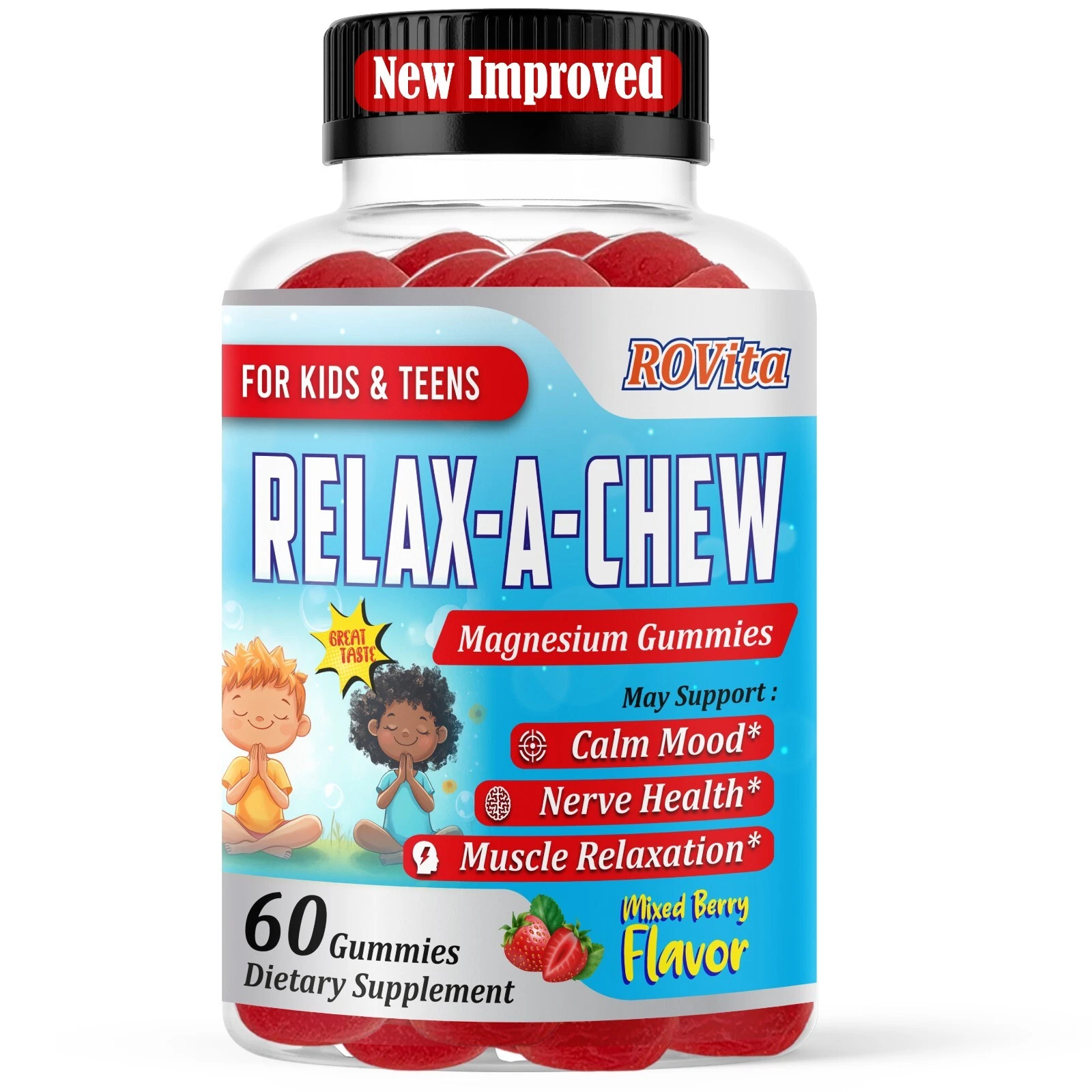 Kids Magnesium Calm Gummies for Sleep & Relaxation, Mood & Nerve Health RoVita