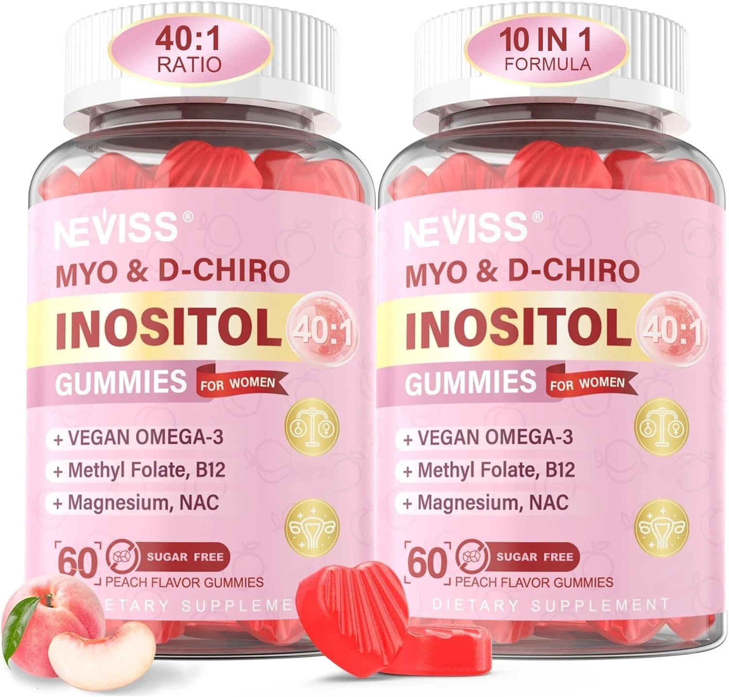 Myo-Inositol & D-Chiro Inositol Gummies for Women 2000Mg + 50Mg, 40:1 Ratio Inos