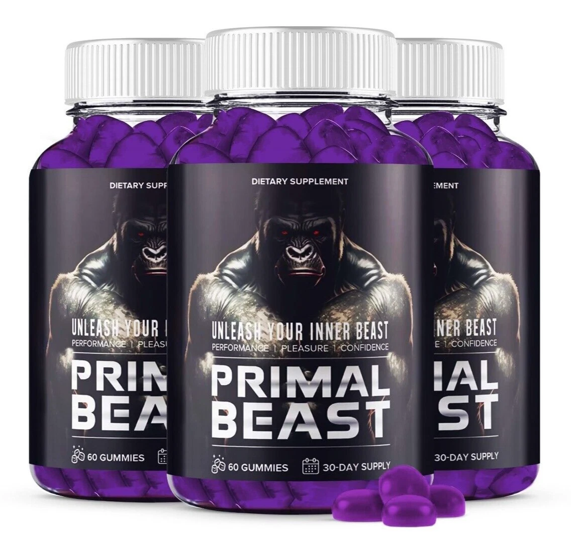 (3 BOTTLES) Primal Beast Gummies - Vegan, Support Male Enhancement - 180 GUMMIES