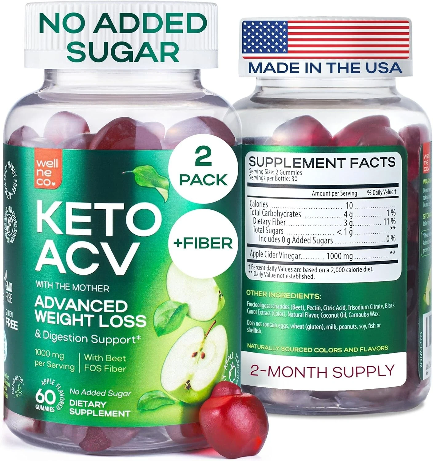 Lot of 2 Wellneco Keto ACV Advanced Weight Loss Gummies - 60 ct ea - 01/2026