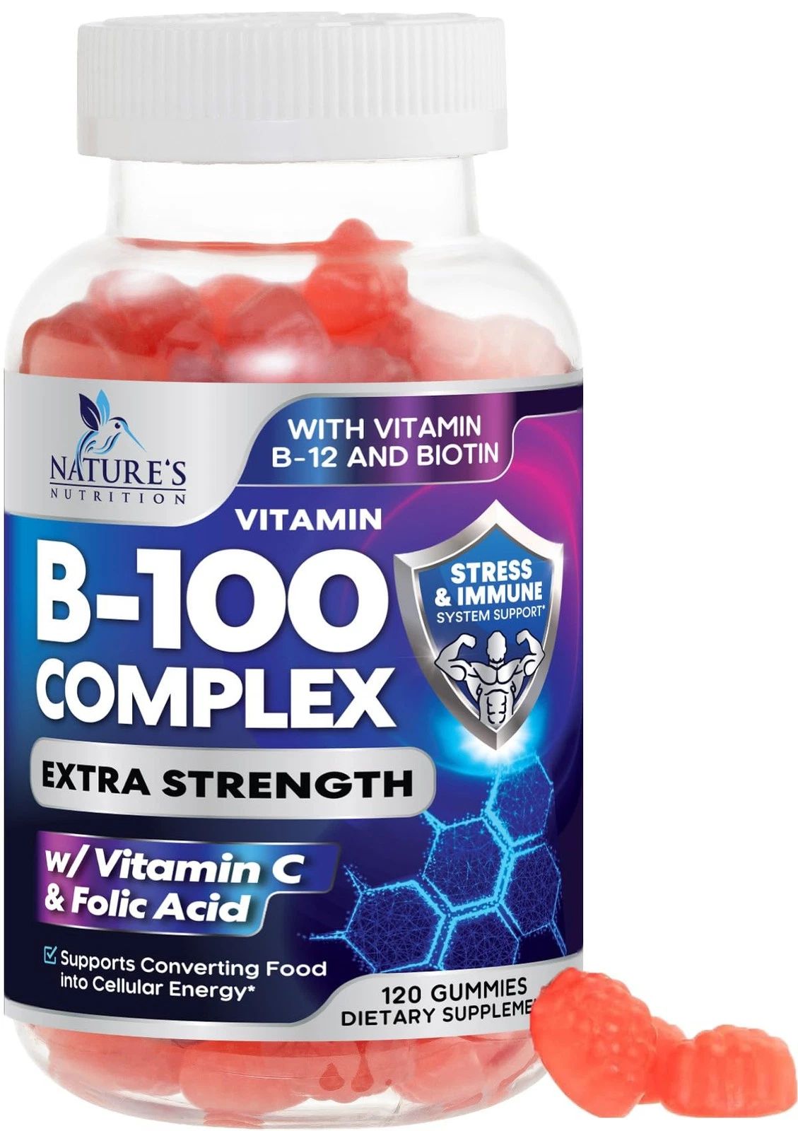 Super B Complex Gummy with Vitamin C & Folic Acid, Extra Strength Vitamin B Gumm