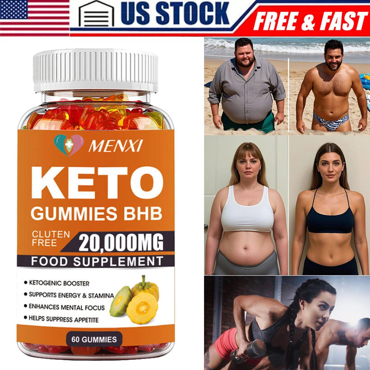 Keto BHB 20000 MG Gummies Best Weight Loss Fat Burner Carb Blocker Diet 60 Pills
