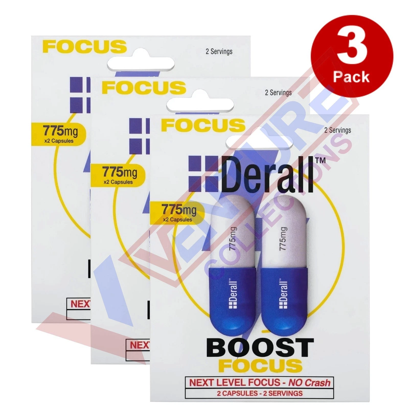 Derall Boost Focus 775mg Energy Concentration 3 Packs - 6 Capsules - FREE SHIP