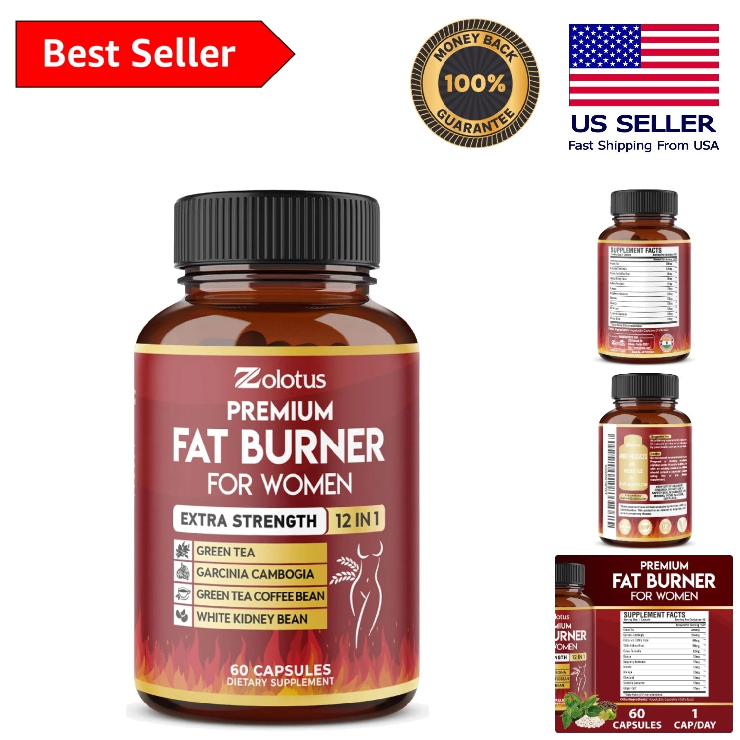 Effective Weight Loss Pills with 98% Green Tea Extract, 60 Capsule Supply