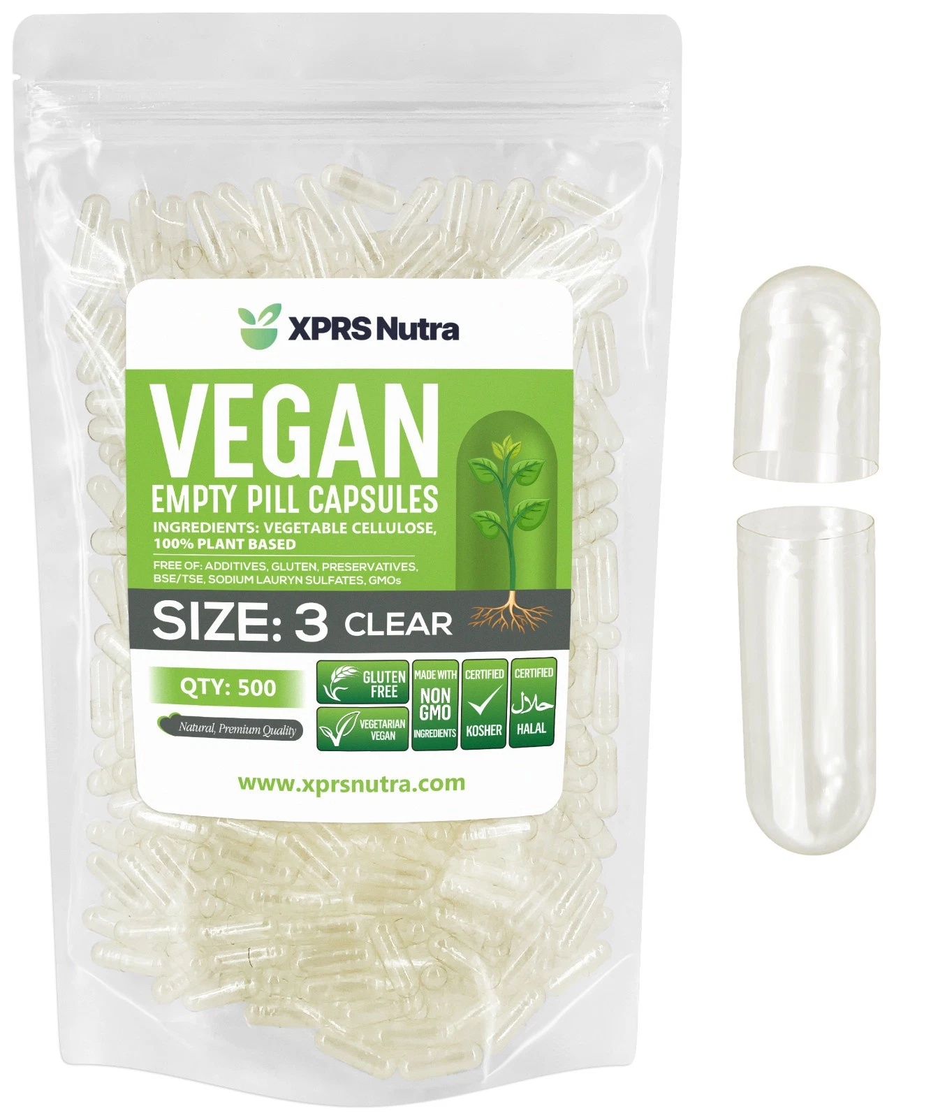 Size 3 Clear Empty Vegan Capsules Kosher Pill Vegetable Veggie Veg Caps