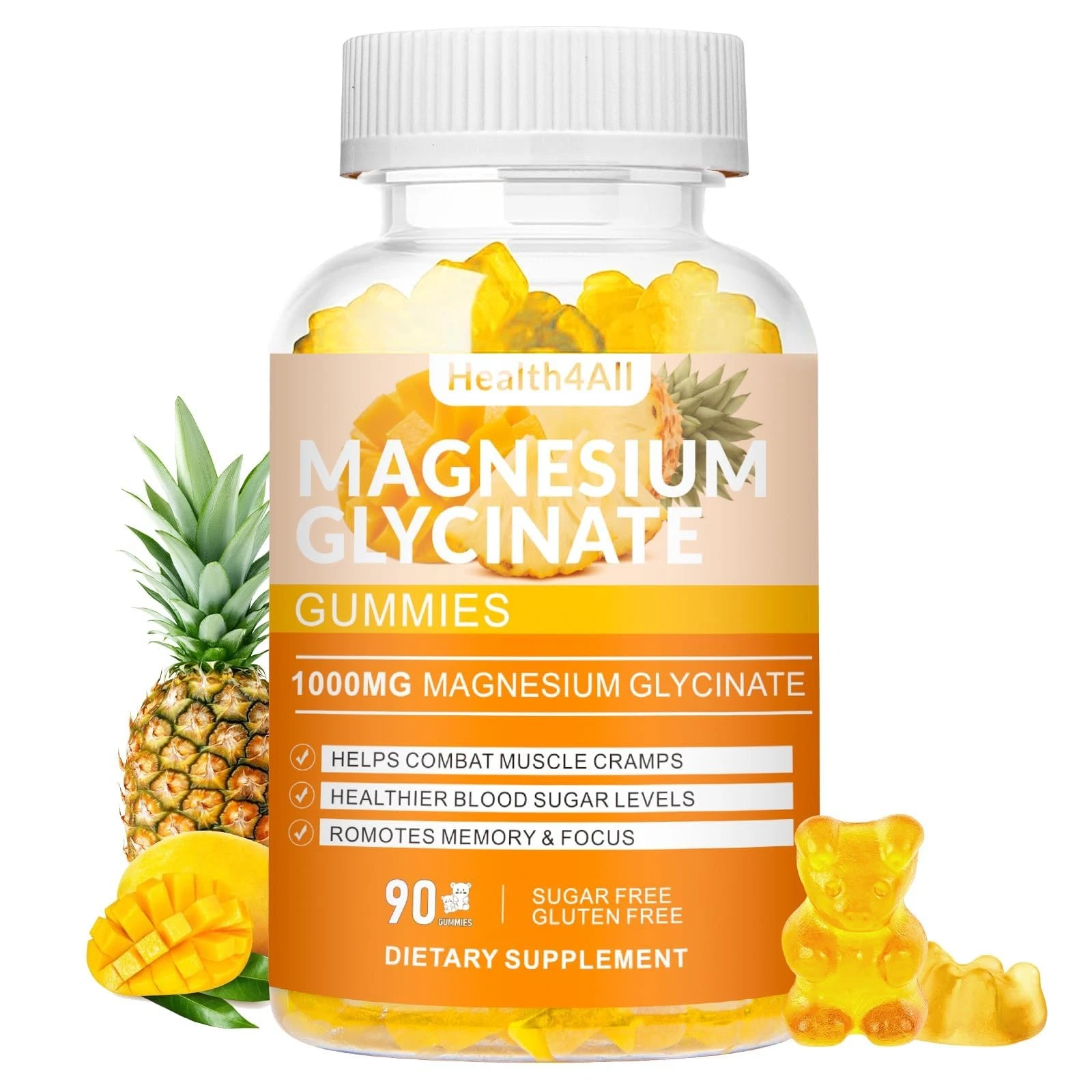 Magnesium Glycinate Gummies 1000mg, High Absorption Sugar Free Magnesium Potassi