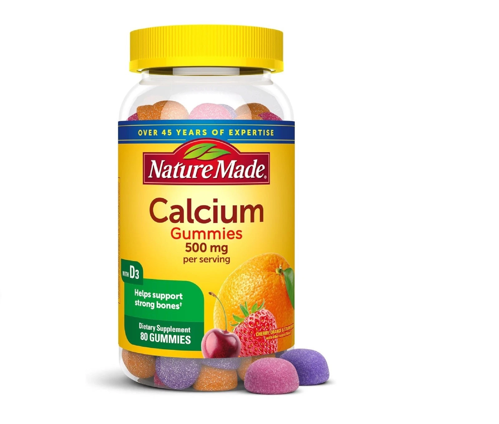 Nature Made Calcium Gummies 500 mg Per Serving with Vitamin D3, 80 Gummies