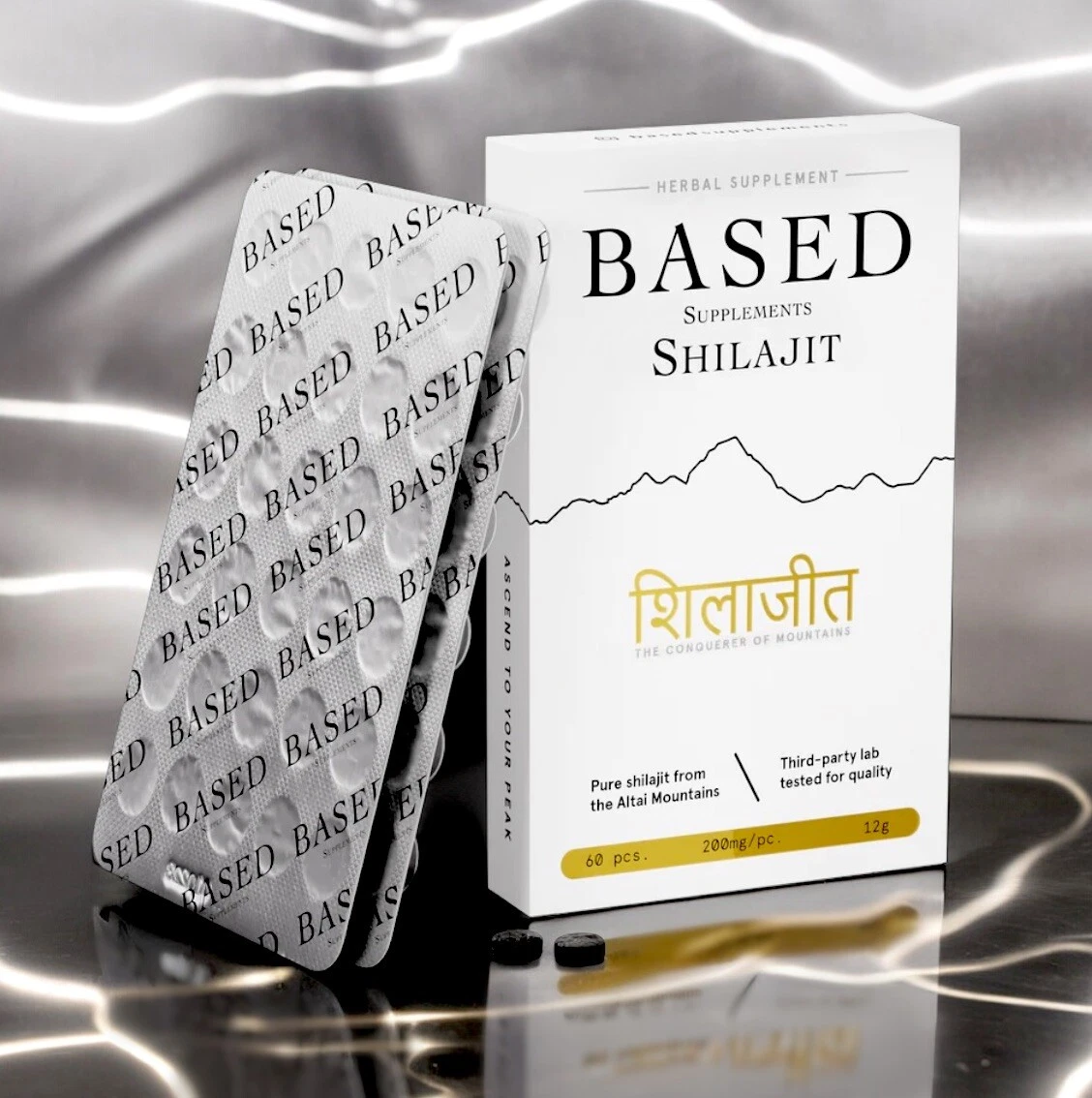 BASED Shilajit, 60 Tabs, 100% Pure No Heavy Metals, 3rd Party Tested, Boost Test